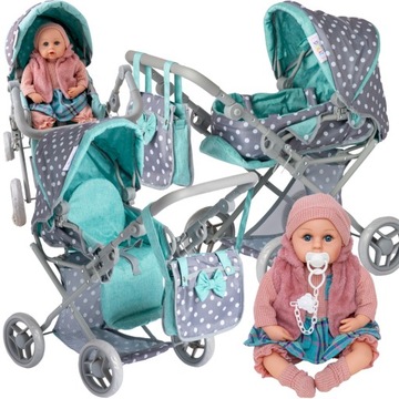 Wózek dla lalek spacerowka gondola głęboki torba + bobas 45cm ze smoczkiem