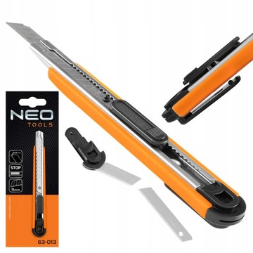 НОЖ ДЛЯ РЕЗКИ ОББОЕЙ NEO, СЛОМАННОЕ ЛЕЗВИЕ 9 мм, МЕТАЛЛИЧЕСКИЕ НАПРАВЛЯЮЩИЕ, DURABLE 63-013