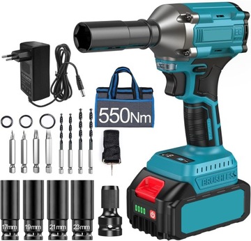 АККУМУЛЯТОРНЫЙ КЛЮЧ ДЛЯ КОЛЕС ГРУЗОВИКОВ 550 Нм НАБОР 1/2'' 21 В 4 Ач