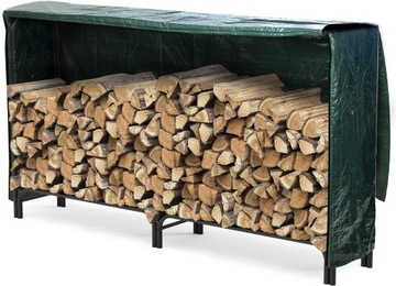 STOJAK NA DREWNO Kominkowe metalowy z plandeką wodoszczelną 200x116x36 cm