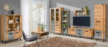 zestaw loft witryna szafa ława rtv salonu Lofter 1