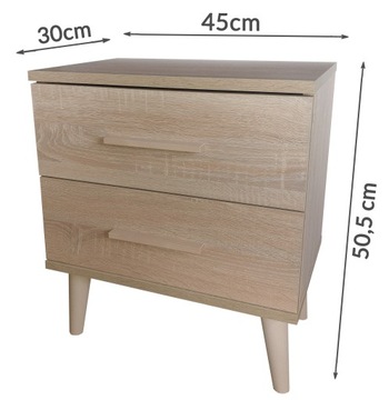 Тумбочка прикроватная, 2 ящика, Скандинавский, дуб Сонома