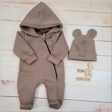 Kombinezon z ocieplanej dresówki +czapka chocolate 74