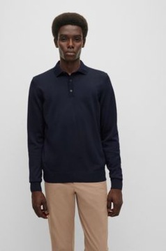 HUGO BOSS SWEATER POLO NAVY BLUE WOOL M