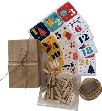 kalendarz ADWENTOWY eko torebki papierowe DIY