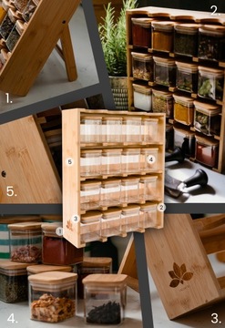 Органайзер для специй Подставка для специй, стеклянные баночки, 16 шт. бамбук