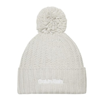 -35% CALVIN KLEIN CZAPKA DAMSKA BEANIE POMPOM SZARA