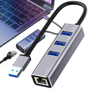 KARTA SIECIOWA HUB 4W1 USB A 3.0 ETHERNET GIGABIT LAN 1000Mb RJ45