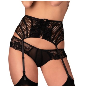 Pas do pończoch Czarny Wiązany Zapinany L/XL