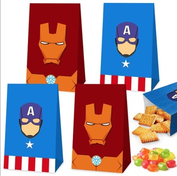 TOREBKI PAPIEROWE NA SŁODYCZE CUKIERKI AVENGERS ZESTAW 12SZT