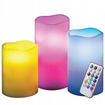 ŚWIECE LED ŚWIECZKI NA PILOTA 3 SZT ZESTAW RGB