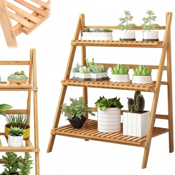 STOJĄCY KWIETNIK REGAŁ BAMBUSOWY DREWNIANY NA KWIATY STOJAK LOFT INDUSTRIAL