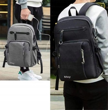 Mioy Plecak Miejski Szkolny USB na Laptopa 15,6