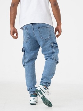 SPODNIE JEANSOWE JOGGER CARGO MĘSKIE Jasne Niebieskie i8 Denim Classic 31