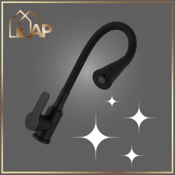 Черный кухонный смеситель FLEX PLUS с гибким изливом. Смеситель для кухни для мойки.