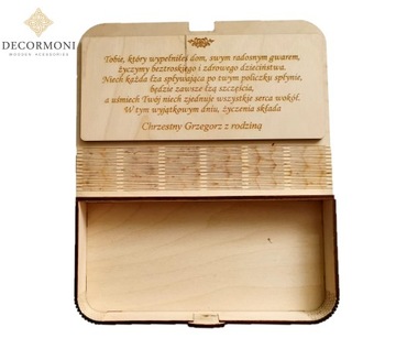 Деревянная сувенирная коробка для поздравления с крещением