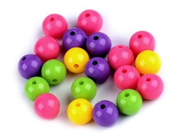 KORALIKI KULKI 9mm MIX NEONOWY ŻÓŁTE RÓŻOWE FIOLET ZIELEŃ błyszczące 20szt