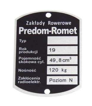 Tabliczka znamionowa ROMET PREDOM rok 19...