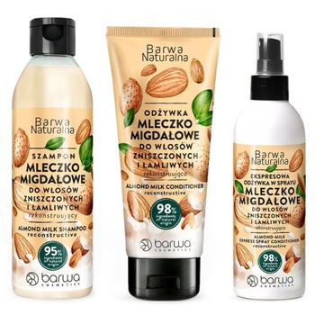 BARWA NATURAL ZESTAW MIGDAŁOWY SZAMPON 300 + ODŻYWKA TUBA + ODŻYWKA SPRAY