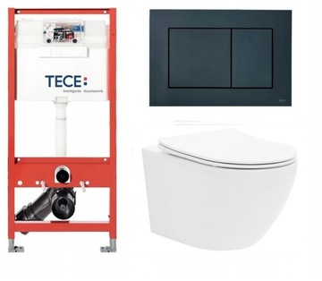 STELAŻ WC TECE PODTYNKOWY MISKA REA CARLO MINI PRZYCISK CZARNY ZESTAW 7w1