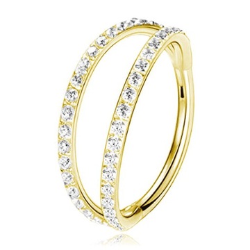 KOLCZYK KÓŁKO CLICKER PODWÓJNY CYRKONIE ZŁOTY TYTANOWY 1,2/12