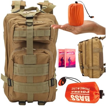 Zestaw na Wyjazd Obóz Camping Survival Plecak Taktyczny Śpiwór Termiczny