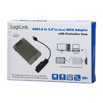Адаптер SATA 2.5 на USB 3.0 с защитным футляром LogiLink для передачи данных на скорости 5 Гбит
