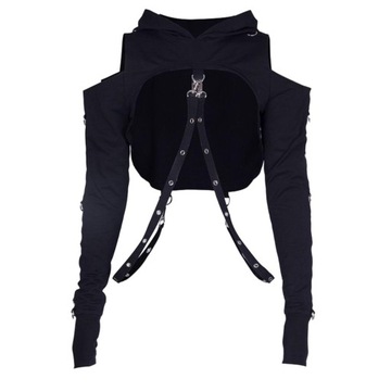 Gotycka bluza z kapturem Crop Top Pullover Odpinan