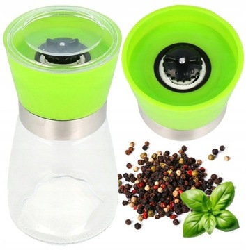 RĘCZNY MŁYNEK DO PIEPRZU I SOLI MIELENIA PRZYPRAW PRZYPRAWNIK SZKŁO KOL
