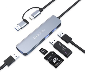 Адаптер-концентратор Bounn 5in2 USB/USB-C USB 3.0 + 2x USB 2.0 + SD/TF micro SD