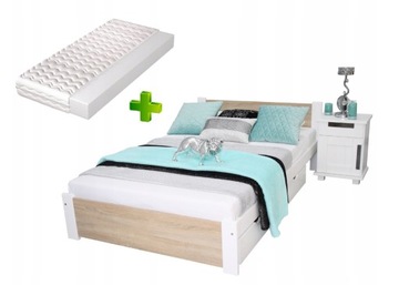 Łóżko podwójne drewniane 3D 140x200 dąb sonoma MATERAC Pi stelaż