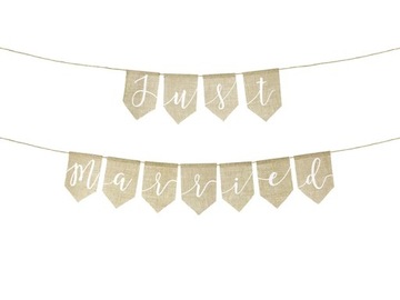 Baner jutowy Just Married 23x185cm ślub wesele