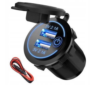 ŁADOWARKA ZASILACZ 2x USB 2x2.1A + PRZYCISK WODOODPORNA