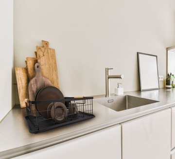 БОЛЬШАЯ СУШИЛКА ДЛЯ СУШКИ ПОСУДЫ С ПОДДОНЕМ, ЧЕРНАЯ ОДНОУРОВНЕВАЯ WZ4