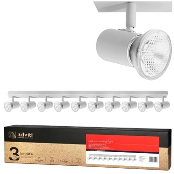 Lampa sufitowa SZYNA spot listwa oprawa halogenowa 10x E27 regulowana BIAŁA