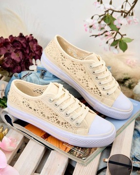 БЕЖЕВЫЕ АЖУРНЫЕ ЖЕНСКИЕ КРОССОВКИ НИЗ 39