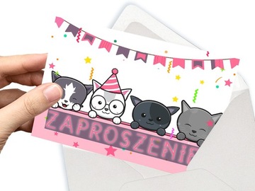 ZAPROSZENIE KOTY NA URODZINY DZIECKA + KOPERTA GRATIS