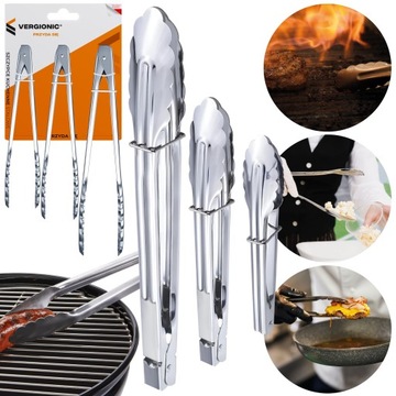 3x КУХОННЫЕ ЩИПЦЫ, ЩИПЦЫ ДЛЯ ГРИЛЯ, МЕТАЛЛ, СТАЛЬНАЯ РЕШЕТКА, ДЛИННЫЕ, 3 шт.