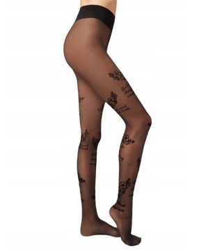 CALZEDONIA RAJSTOPY NAPISY NAPIS KWIATY WELUROWE 3/4 M/L