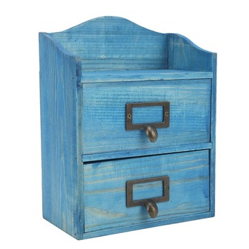 Деревянный органайзер для косметики, синий ретро-дизайн, 3 слоя, большой