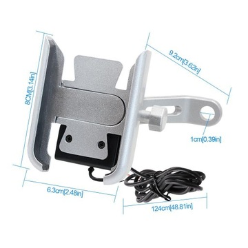 Solidny uchwyt CNC z USB do telefonu/GPS na lusterko motocykla.