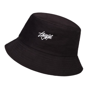 Bucket hat kapelusz czapka dwustronna czarna z napisem napis grafitti