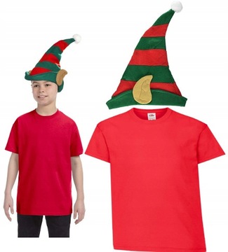 STRÓJ ELFA ELF CZAPKA + KOSZULKA CZER. 128 134