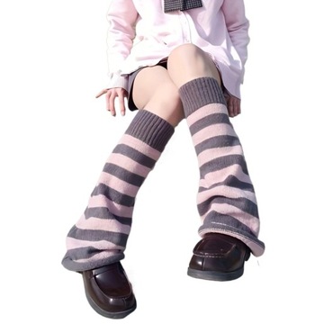 2 PARY SOLID STRIPED KNITTED LEG WARMERS POŃCZOCHY DAMSKIE POŃCZOSZNICZE