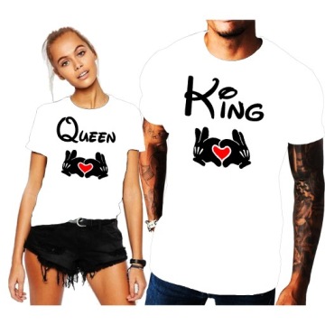 KOSZULKI dla par QUEEN&KING ZESTAW KOSZULEK DLA ZAKOCHANYCH WALENTYNKI L