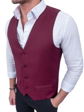 KAMIZELKA MĘSKA ELEGANCKA WIZYTOWA BORDOWA 48 pl
