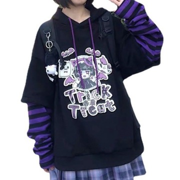 BLUZA DAMSKA Z KAPTUREM Długi rękaw GOTH GRUNGE