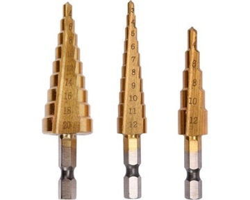 WIERTŁA STOŻKOWE STOPNIOWE DO METALU 3 - 20mm YATO