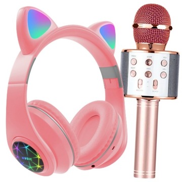 SŁUCHAWKI DLA DZIECI KOCIE USZY RGB + MIKROFON KARAOKE BLUETOOTH