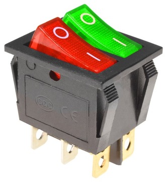 Przełącznik kołyskowy podwójny KCD6 12V czer zielo